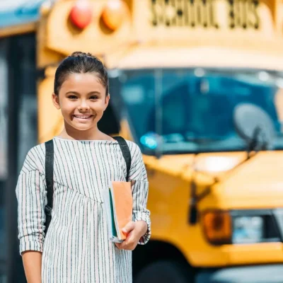 Girl Student Yellow Mini Bus